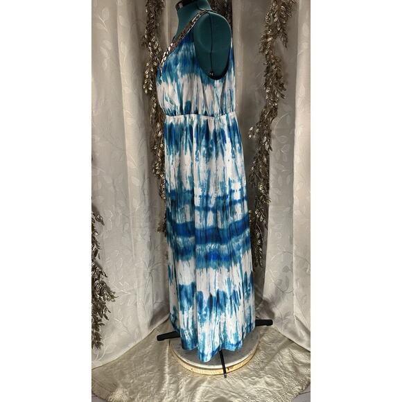 Lane Bryant Blue White Beaded Maxi Dress | Plus Size 22 | Boho Beach Resort Vibe - Picture 6 of 15